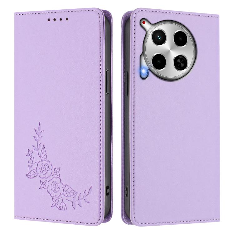 For Tecno Camon 30 4G / 5G Peony Embossed Magnetic RFID Vegan Leather Phone Case