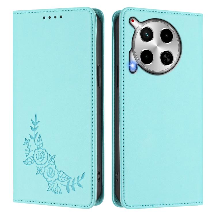 For Tecno Camon 30 4G / 5G Peony Embossed Magnetic RFID Vegan Leather Phone Case