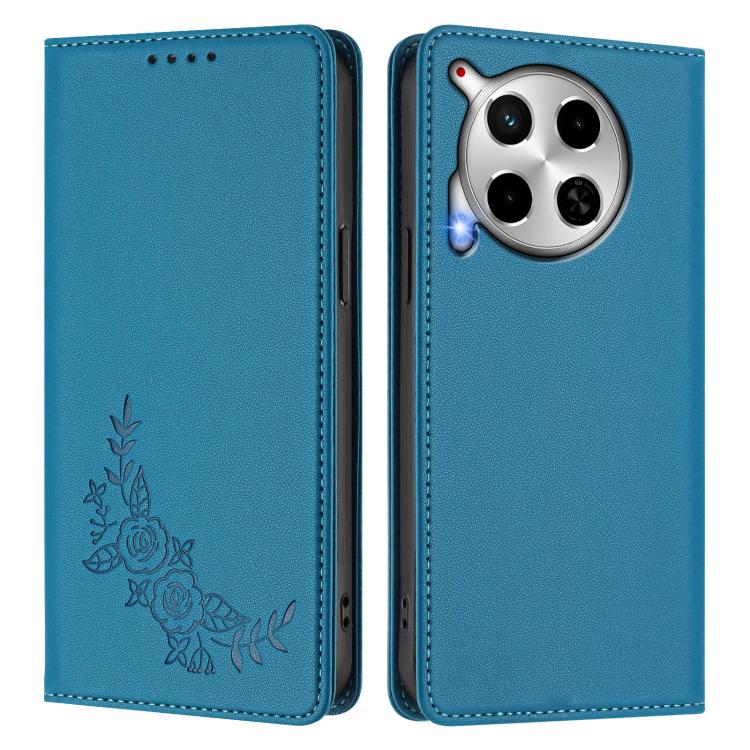 For Tecno Camon 30 4G / 5G Peony Embossed Magnetic RFID Vegan Leather Phone Case