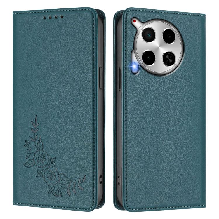 For Tecno Camon 30 4G / 5G Peony Embossed Magnetic RFID Vegan Leather Phone Case
