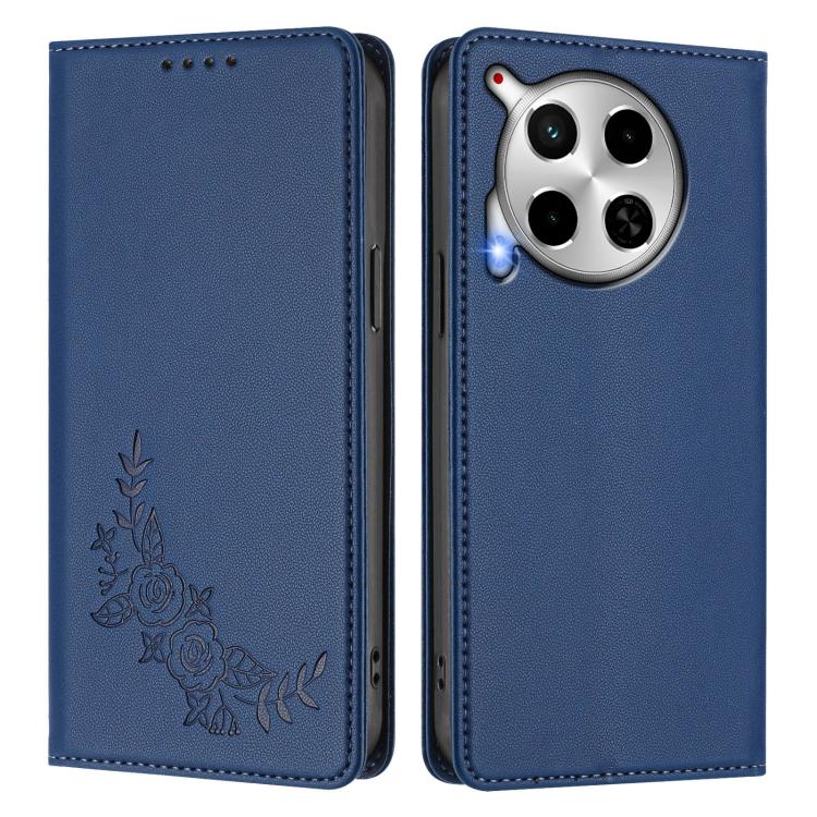 For Tecno Camon 30 4G / 5G Peony Embossed Magnetic RFID Vegan Leather Phone Case