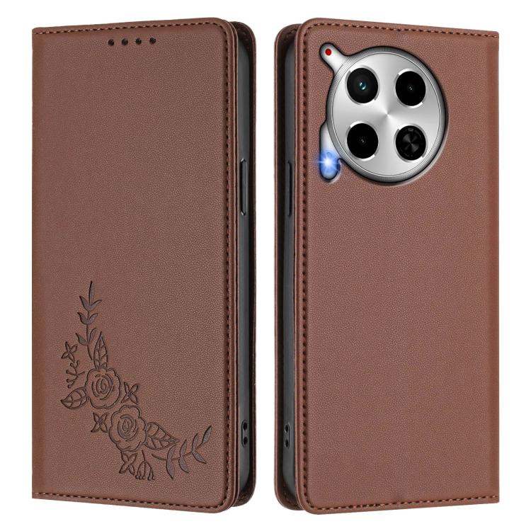 For Tecno Camon 30 4G / 5G Peony Embossed Magnetic RFID Vegan Leather Phone Case