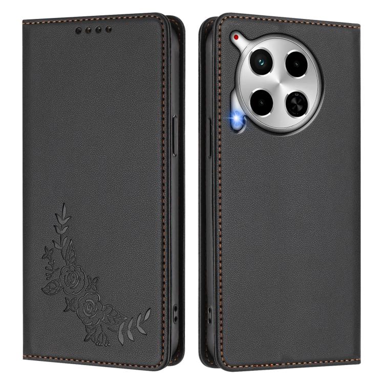 For Tecno Camon 30 4G / 5G Peony Embossed Magnetic RFID Vegan Leather Phone Case