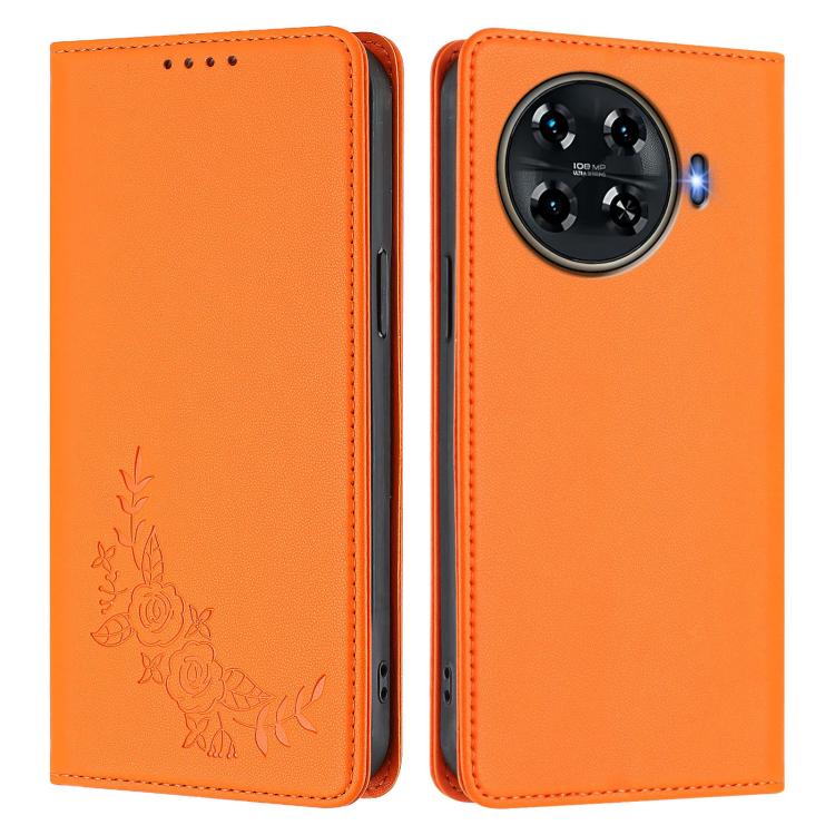 For Tecno Spark 20 Pro+ 4G Peony Embossed Magnetic RFID Vegan Leather Phone Case