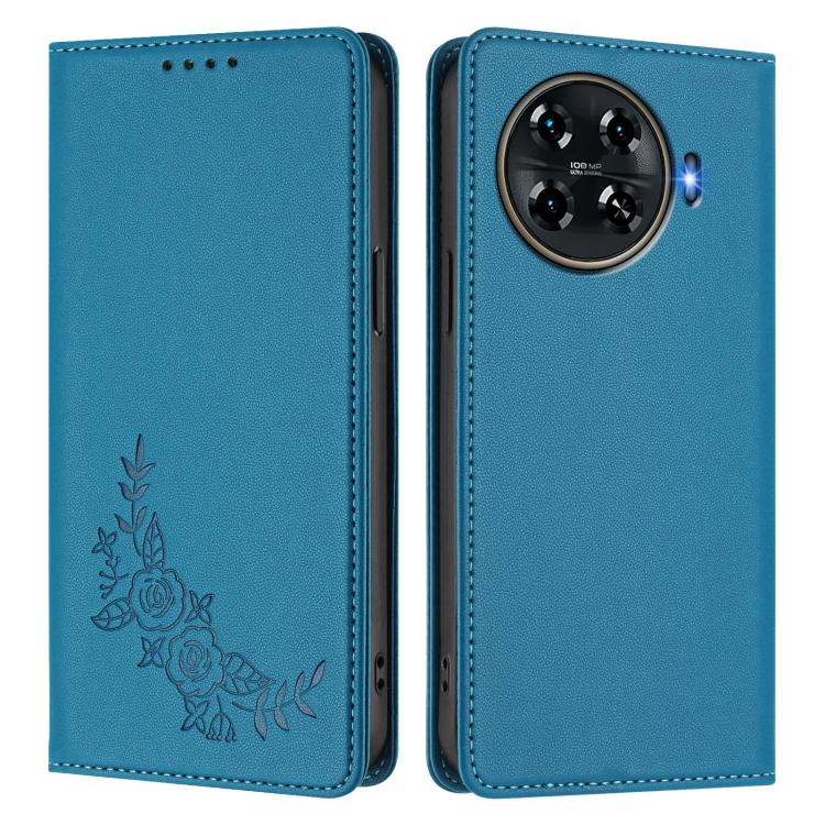 For Tecno Spark 20 Pro+ 4G Peony Embossed Magnetic RFID Vegan Leather Phone Case