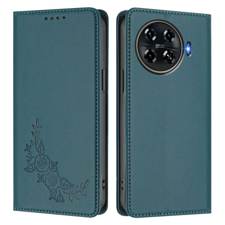 For Tecno Spark 20 Pro+ 4G Peony Embossed Magnetic RFID Vegan Leather Phone Case