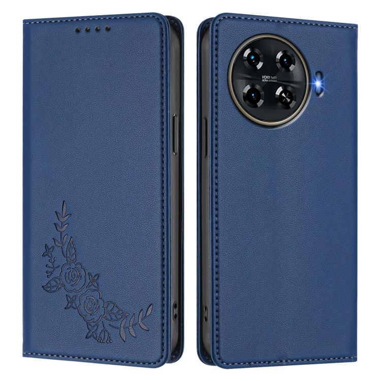 For Tecno Spark 20 Pro+ 4G Peony Embossed Magnetic RFID Vegan Leather Phone Case