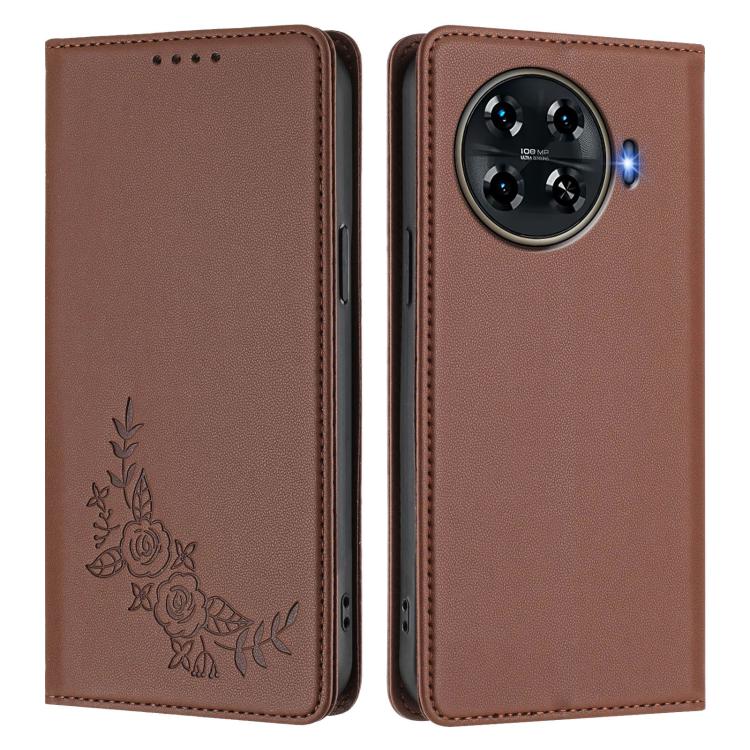 For Tecno Spark 20 Pro+ 4G Peony Embossed Magnetic RFID Vegan Leather Phone Case