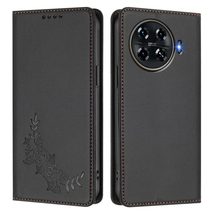 For Tecno Spark 20 Pro+ 4G Peony Embossed Magnetic RFID Vegan Leather Phone Case