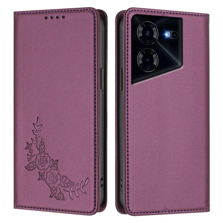 For Tecno Pova 5 Pro Peony Embossed Magnetic RFID Vegan Leather Phone Case