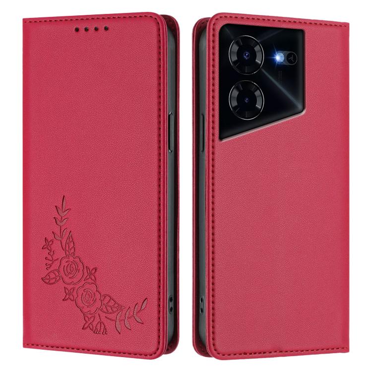 For Tecno Pova 5 Pro Peony Embossed Magnetic RFID Vegan Leather Phone Case
