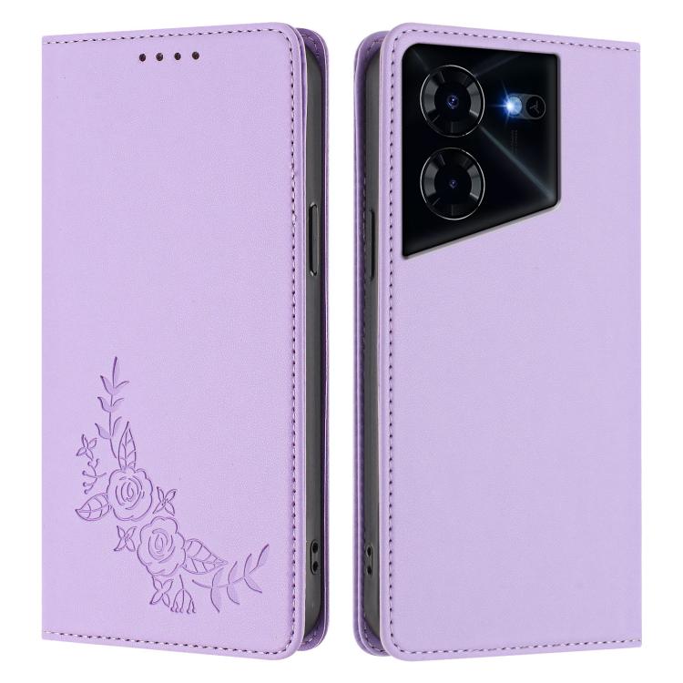 For Tecno Pova 5 Pro Peony Embossed Magnetic RFID Vegan Leather Phone Case