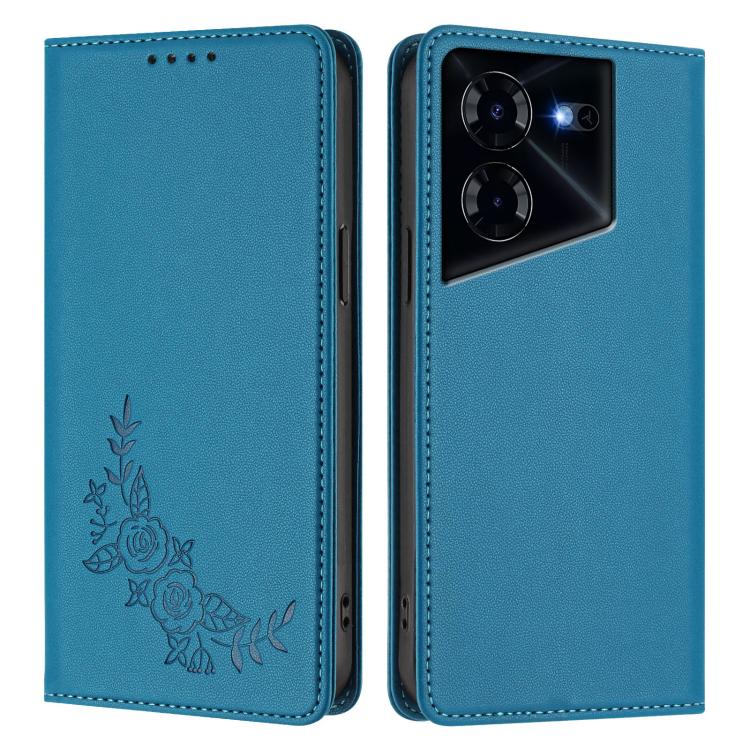 For Tecno Pova 5 Pro Peony Embossed Magnetic RFID Vegan Leather Phone Case