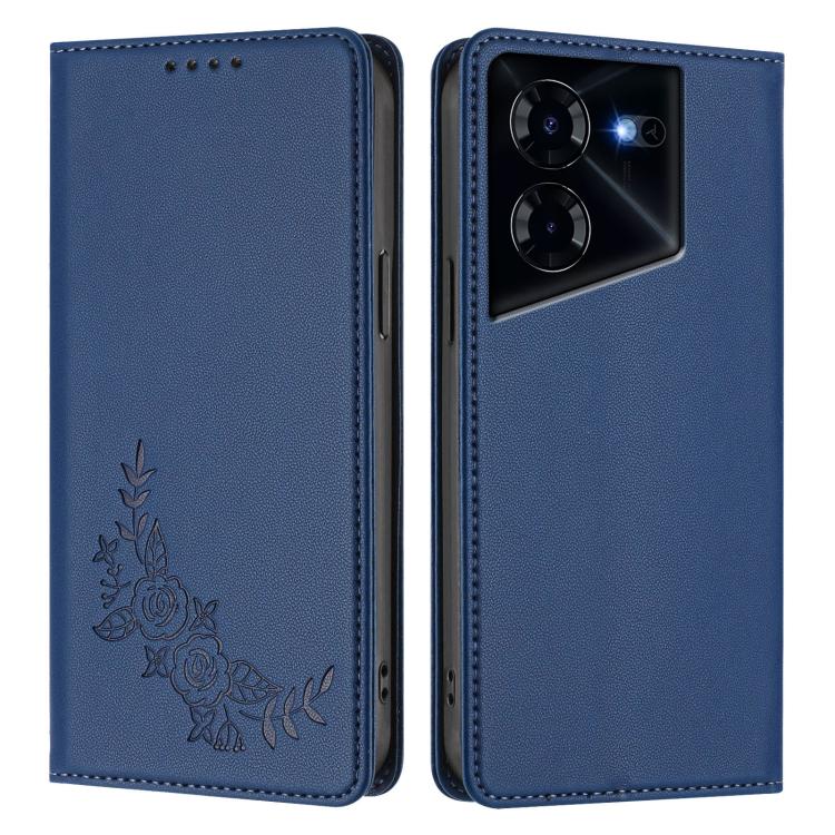 For Tecno Pova 5 Pro Peony Embossed Magnetic RFID Vegan Leather Phone Case