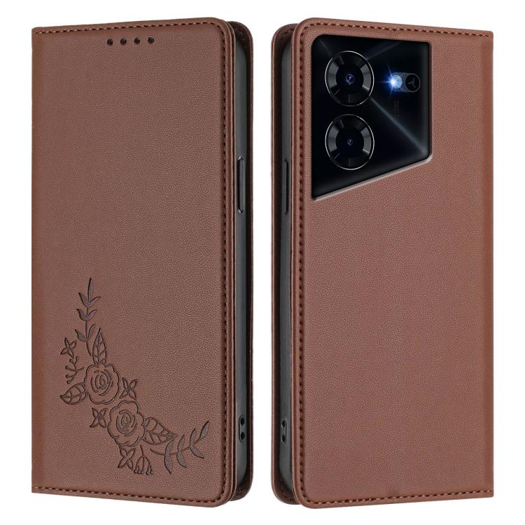 For Tecno Pova 5 Pro Peony Embossed Magnetic RFID Vegan Leather Phone Case