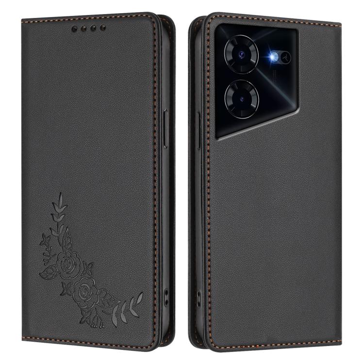 For Tecno Pova 5 Pro Peony Embossed Magnetic RFID Vegan Leather Phone Case