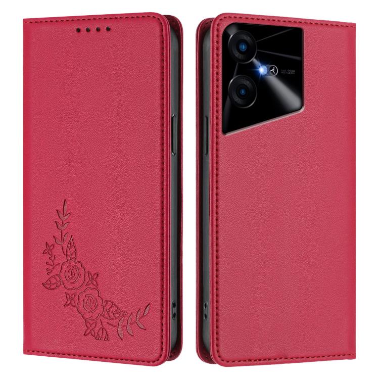 For Tecno Pova Neo 3 Peony Embossed Magnetic RFID Vegan Leather Phone Case