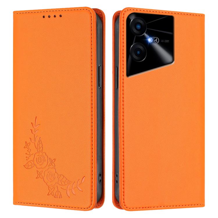 For Tecno Pova Neo 3 Peony Embossed Magnetic RFID Vegan Leather Phone Case