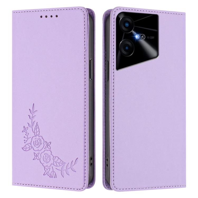 For Tecno Pova Neo 3 Peony Embossed Magnetic RFID Vegan Leather Phone Case