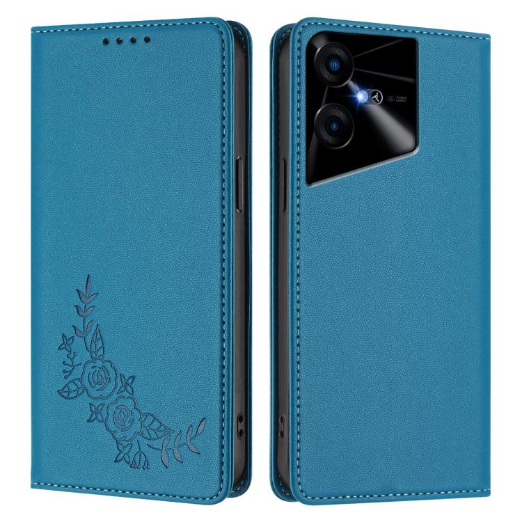 For Tecno Pova Neo 3 Peony Embossed Magnetic RFID Vegan Leather Phone Case