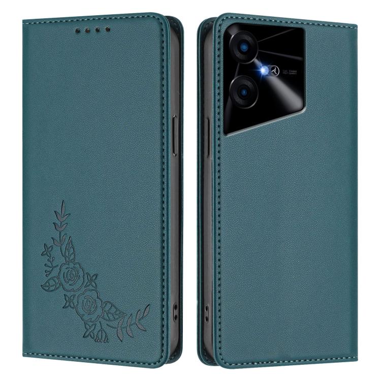 For Tecno Pova Neo 3 Peony Embossed Magnetic RFID Vegan Leather Phone Case