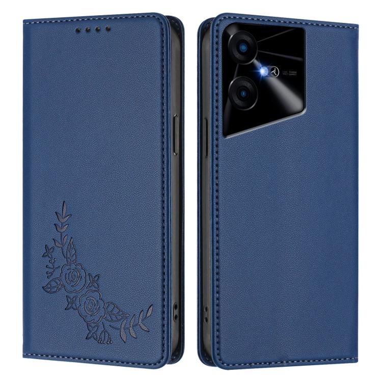 For Tecno Pova Neo 3 Peony Embossed Magnetic RFID Vegan Leather Phone Case