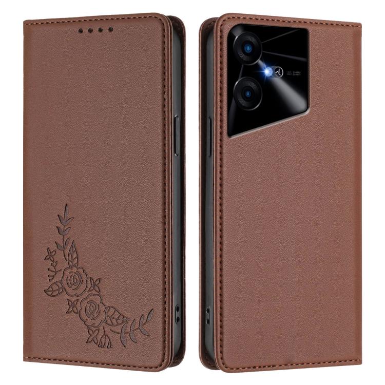For Tecno Pova Neo 3 Peony Embossed Magnetic RFID Vegan Leather Phone Case