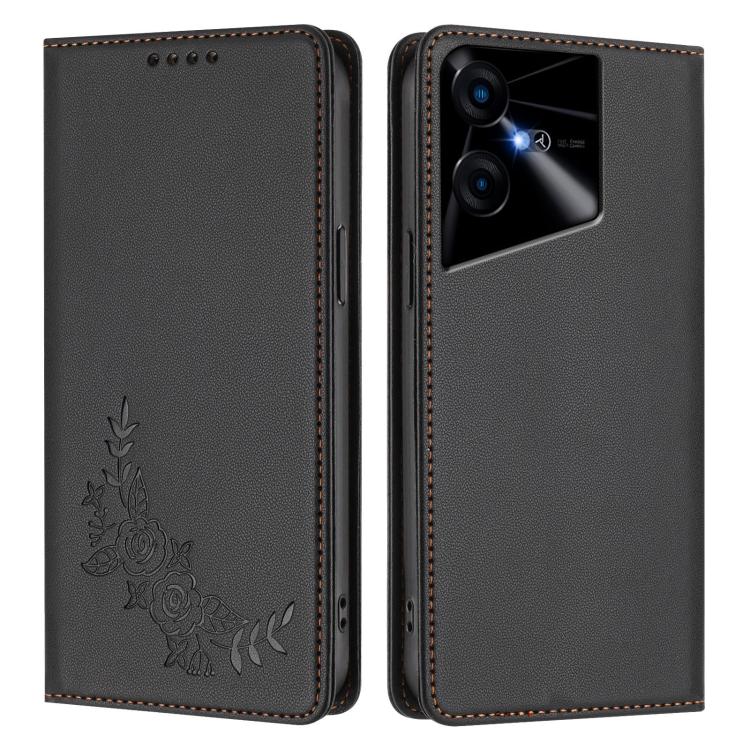 For Tecno Pova Neo 3 Peony Embossed Magnetic RFID Vegan Leather Phone Case