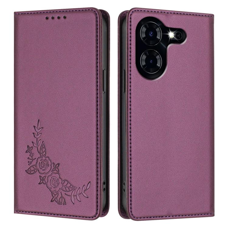 For Tecno Pova 5 Peony Embossed Magnetic RFID Vegan Leather Phone Case
