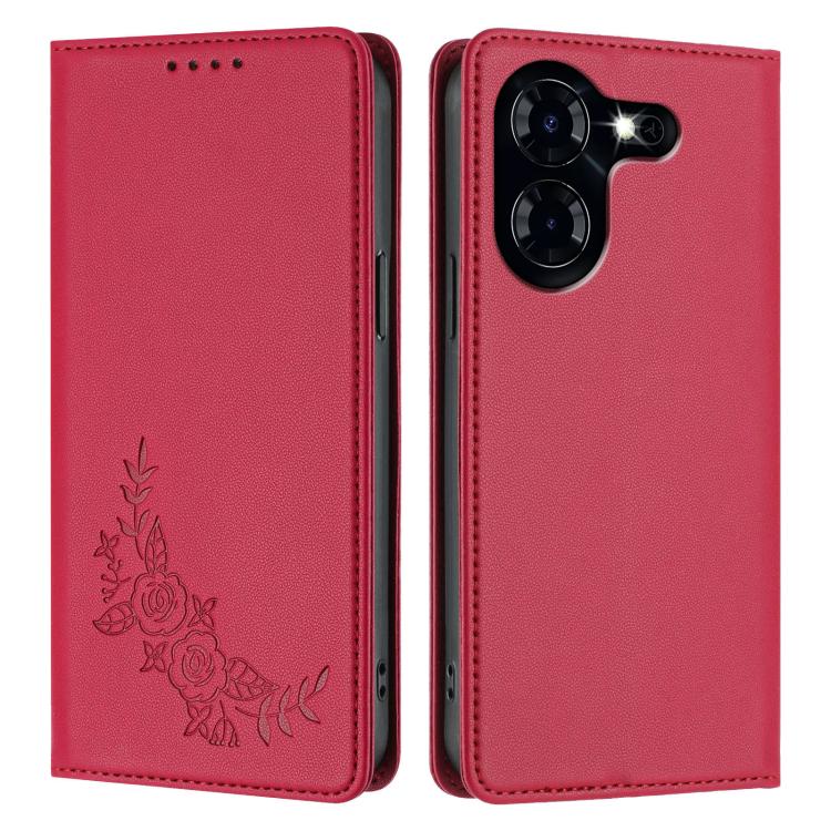 For Tecno Pova 5 Peony Embossed Magnetic RFID Vegan Leather Phone Case