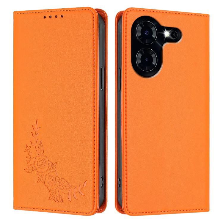 For Tecno Pova 5 Peony Embossed Magnetic RFID Vegan Leather Phone Case