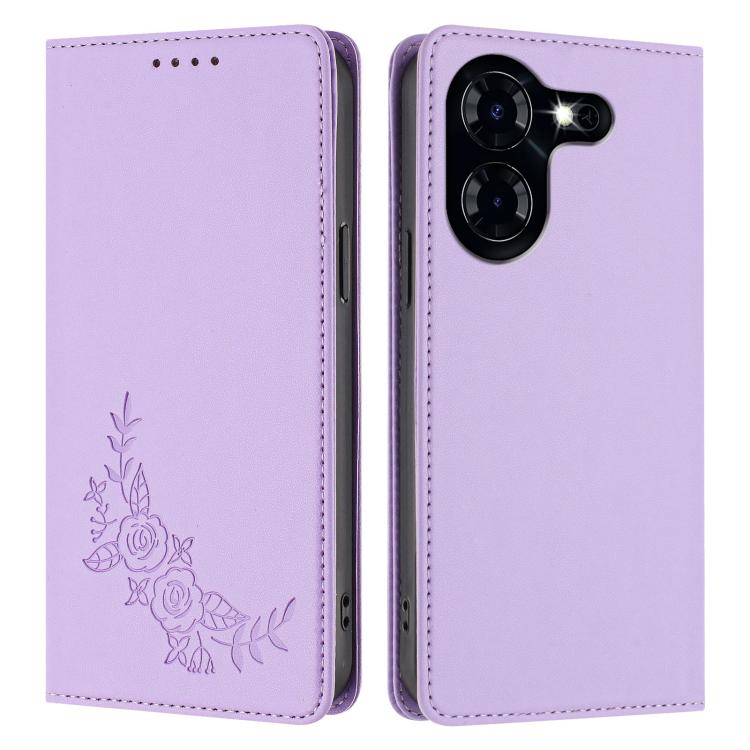 For Tecno Pova 5 Peony Embossed Magnetic RFID Vegan Leather Phone Case