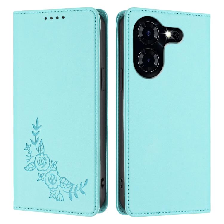 For Tecno Pova 5 Peony Embossed Magnetic RFID Vegan Leather Phone Case