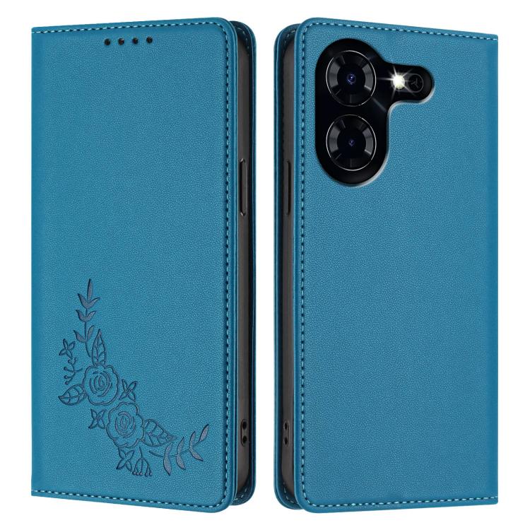 For Tecno Pova 5 Peony Embossed Magnetic RFID Vegan Leather Phone Case