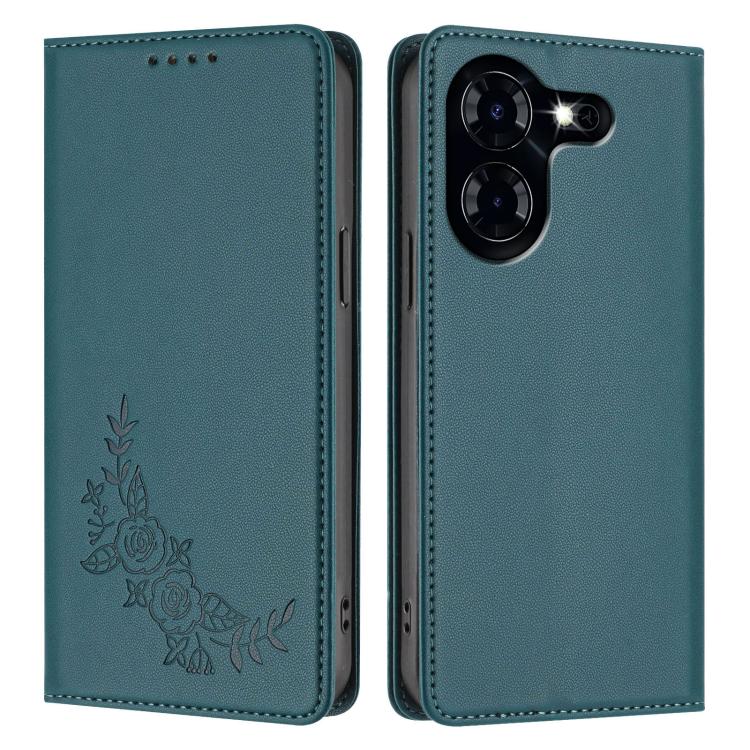 For Tecno Pova 5 Peony Embossed Magnetic RFID Vegan Leather Phone Case