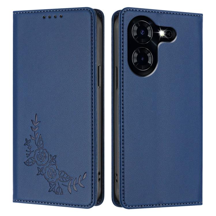 For Tecno Pova 5 Peony Embossed Magnetic RFID Vegan Leather Phone Case