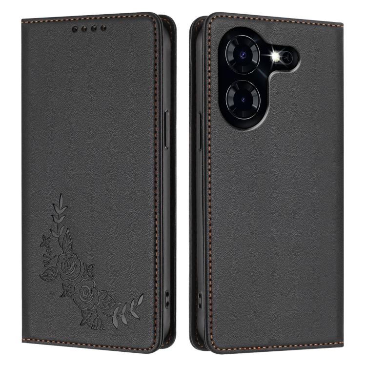 For Tecno Pova 5 Peony Embossed Magnetic RFID Vegan Leather Phone Case