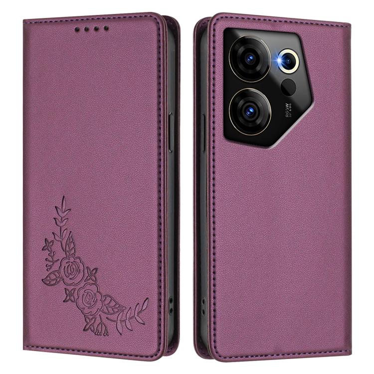 For Tecno Camon 20 Premier 5G Peony Embossed Magnetic RFID Vegan Leather Phone Case