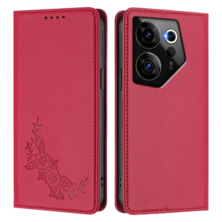 For Tecno Camon 20 Premier 5G Peony Embossed Magnetic RFID Vegan Leather Phone Case