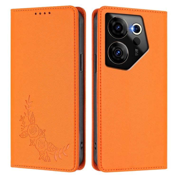 For Tecno Camon 20 Premier 5G Peony Embossed Magnetic RFID Vegan Leather Phone Case