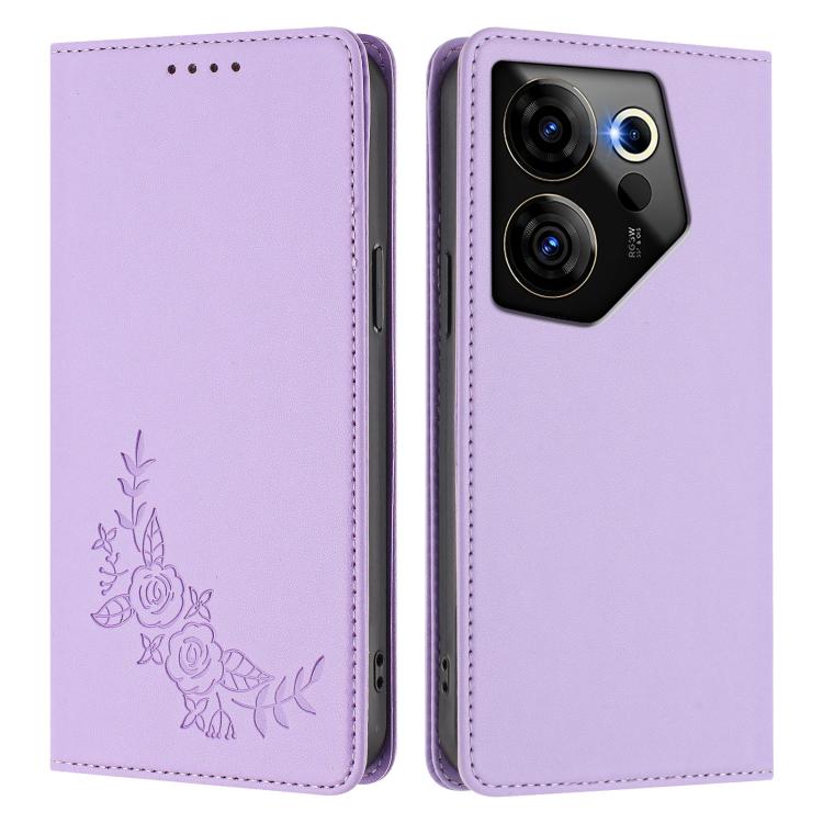 For Tecno Camon 20 Premier 5G Peony Embossed Magnetic RFID Vegan Leather Phone Case
