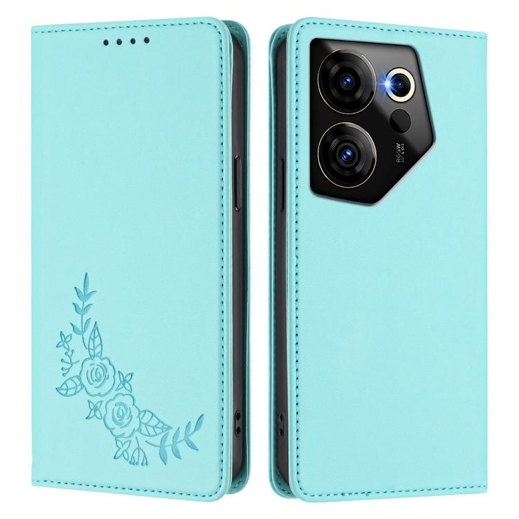 For Tecno Camon 20 Premier 5G Peony Embossed Magnetic RFID Vegan Leather Phone Case