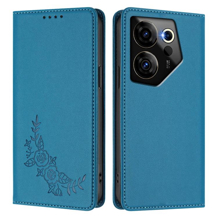 For Tecno Camon 20 Premier 5G Peony Embossed Magnetic RFID Vegan Leather Phone Case