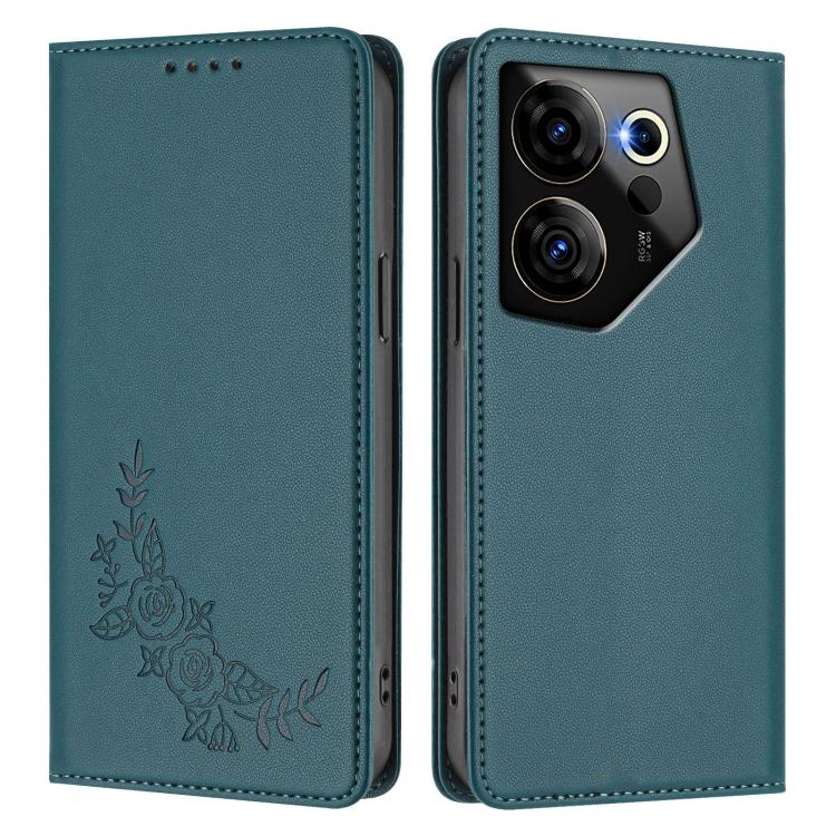 For Tecno Camon 20 Premier 5G Peony Embossed Magnetic RFID Vegan Leather Phone Case