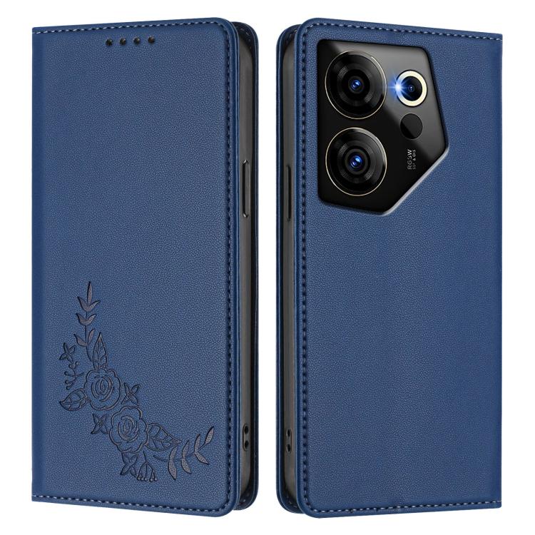 For Tecno Camon 20 Premier 5G Peony Embossed Magnetic RFID Vegan Leather Phone Case