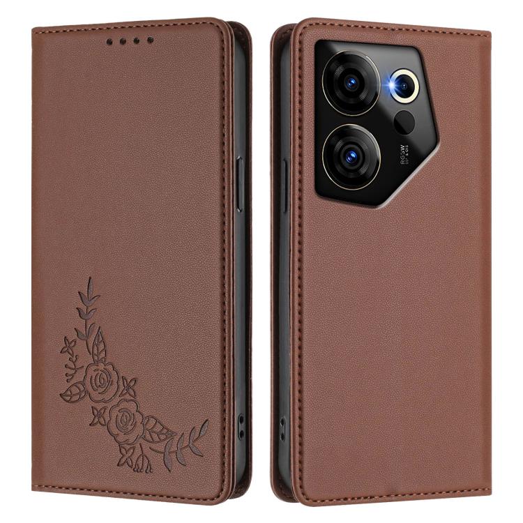 For Tecno Camon 20 Premier 5G Peony Embossed Magnetic RFID Vegan Leather Phone Case