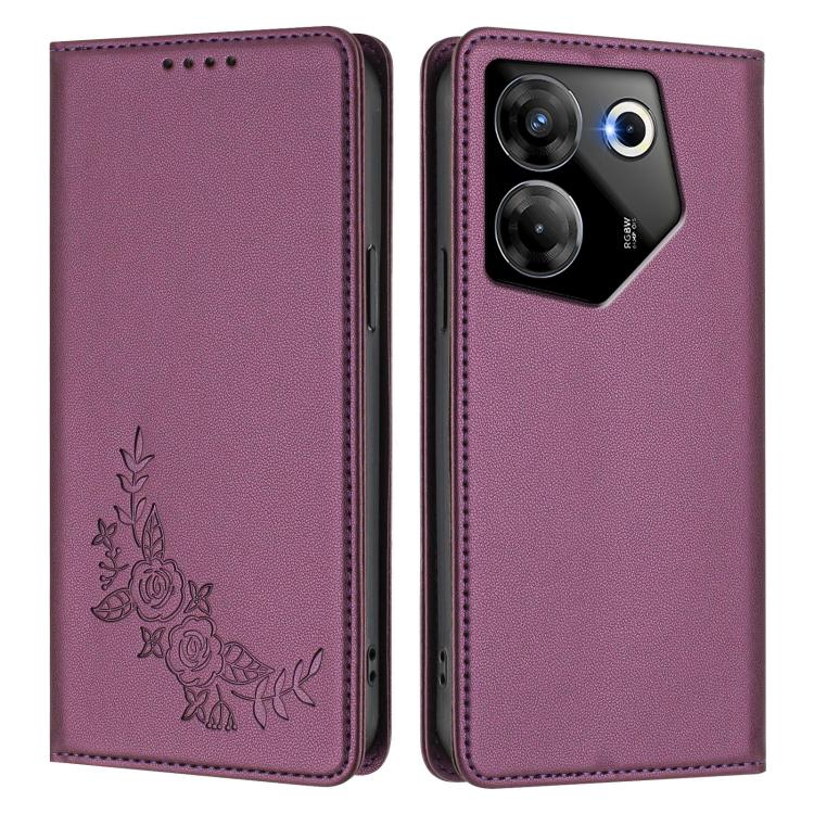 For Tecno Camon 20 Pro 5G Peony Embossed Magnetic RFID Vegan Leather Phone Case