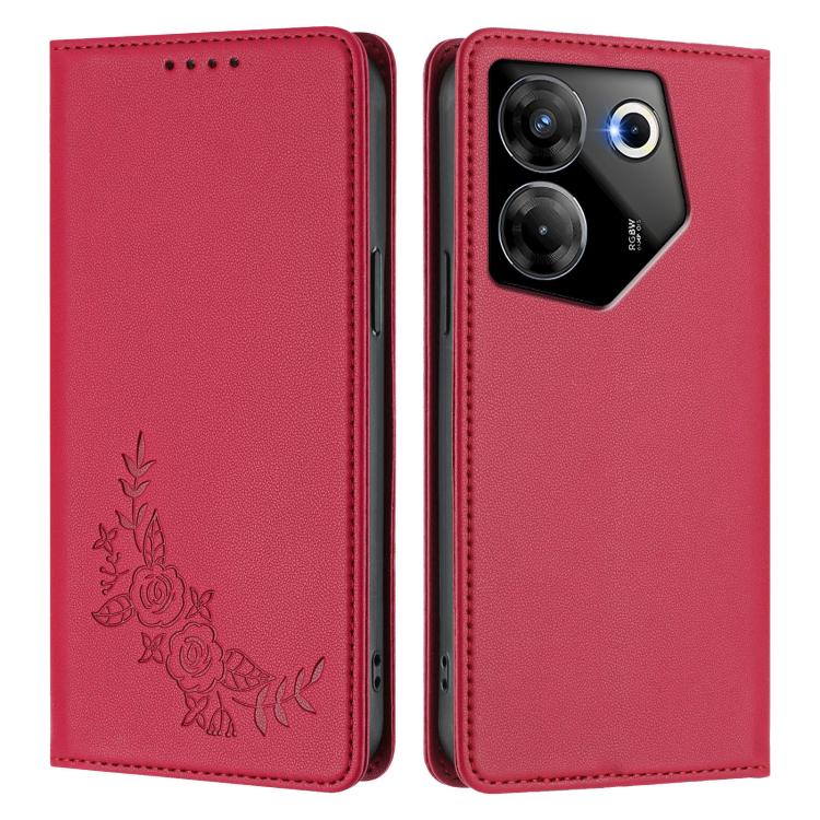 For Tecno Camon 20 Pro 5G Peony Embossed Magnetic RFID Vegan Leather Phone Case