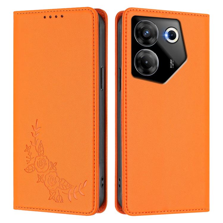 For Tecno Camon 20 Pro 5G Peony Embossed Magnetic RFID Vegan Leather Phone Case