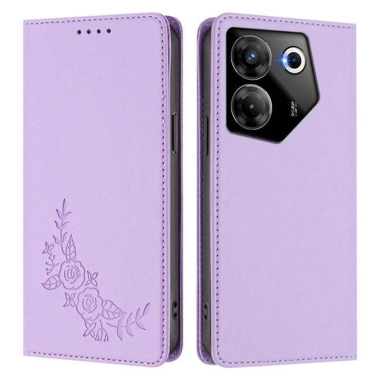 For Tecno Camon 20 Pro 5G Peony Embossed Magnetic RFID Vegan Leather Phone Case